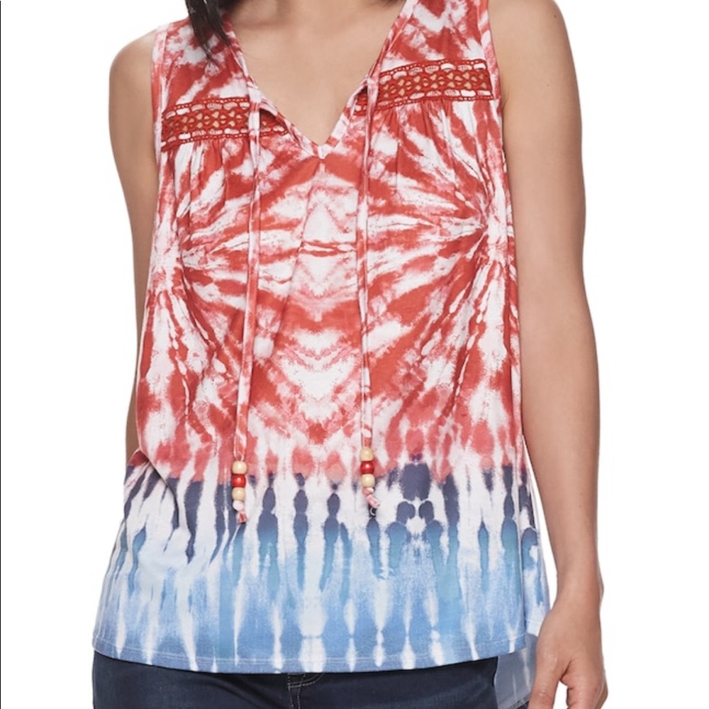 NWT Tie Dye Top World Unity Red White Blue M or L